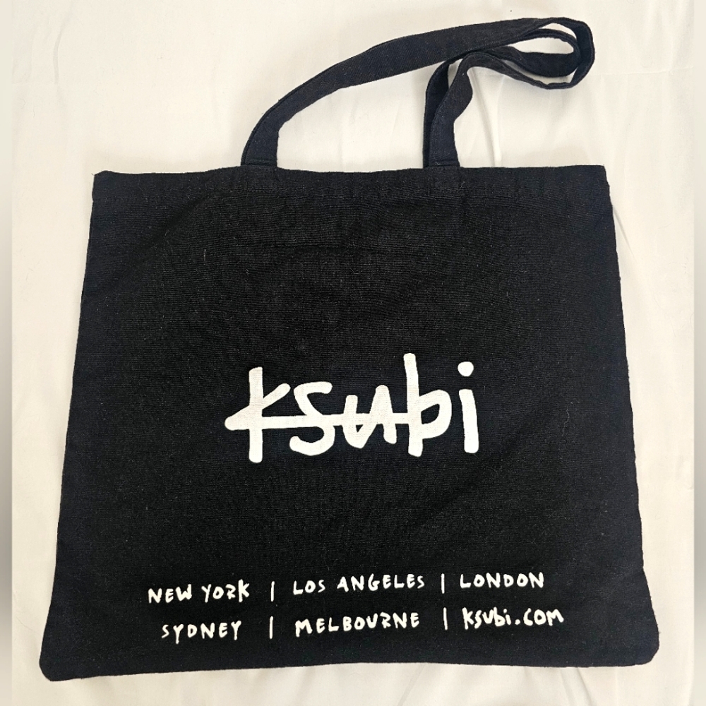 KSUBI Black Cotton Shopper Tote Bag w/ Logo Print